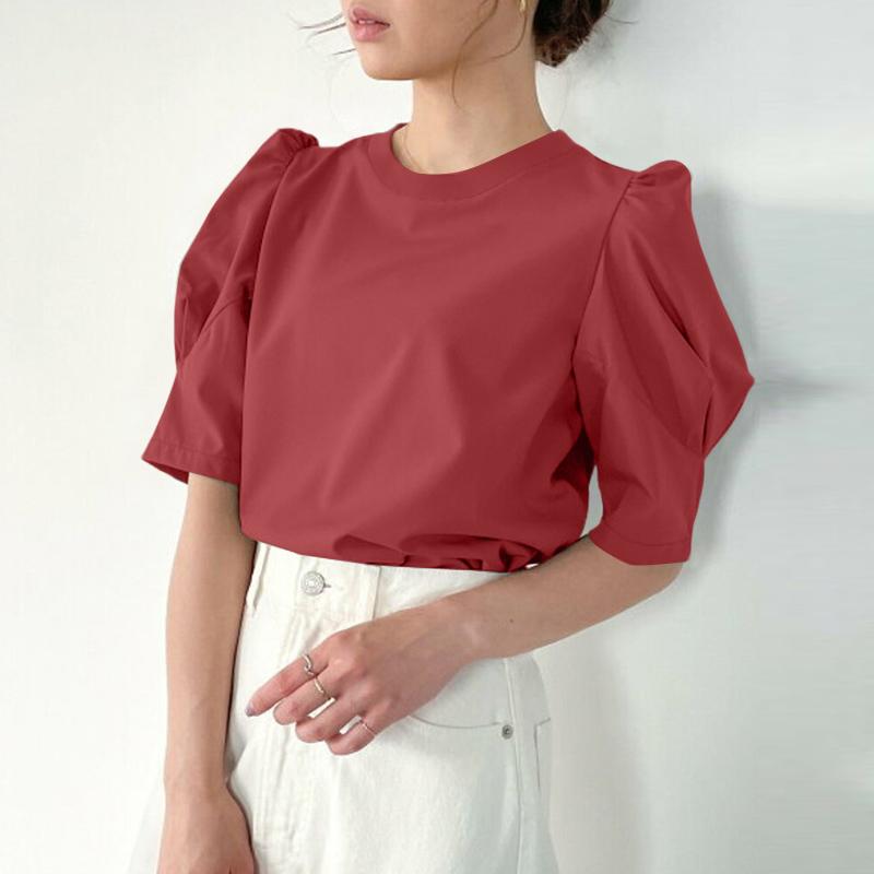 ZANZEA Women Casual Round Neck Loose Summer Short Sleeve Blouse