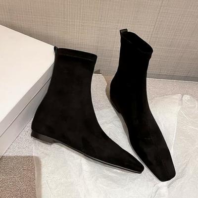 Buty na płaskim obcasie Botki zamszowe Ciepłe kwadratowe noski Wysokie buty damskie Buty zimowe Marka Casual 2025 Trend Niskie obcasy Buty śnieżne Mujer Zapatos