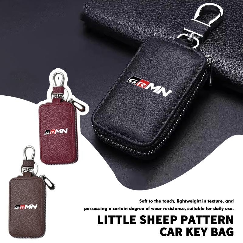 Leather Car Keychain Bag Organizer Key Zipper Case Bag Protection Cover For Toyota Chr Corolla Camry Rav4 Yaris GR Prius