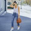New Washed and Worn Fringe Jeans for Women