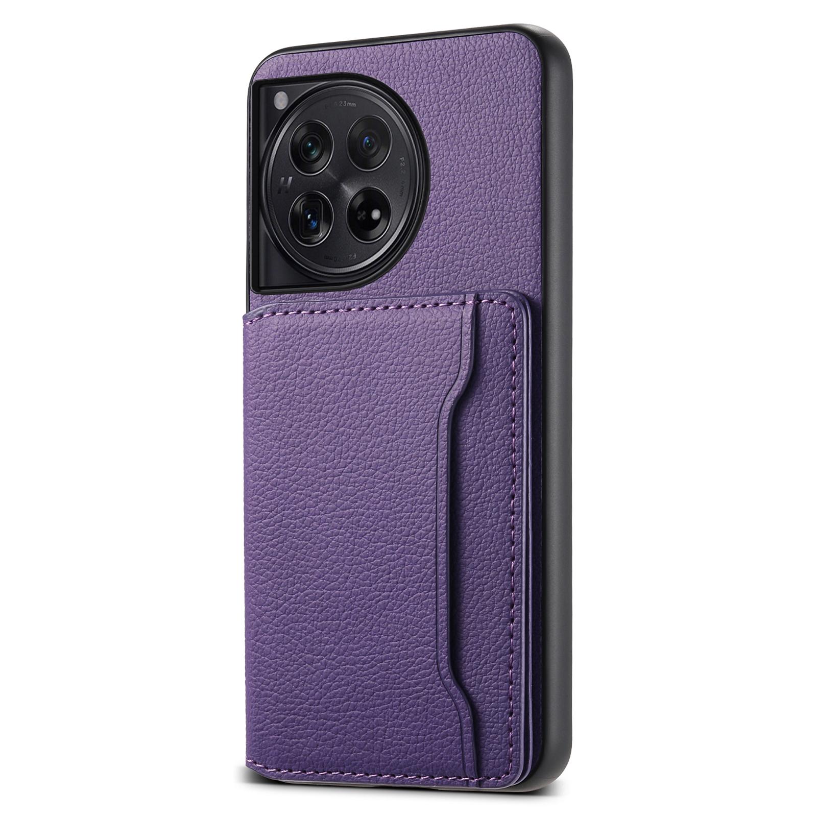 

For OnePlus 12 5G Case Calf Texture PU Leather Card Slots Phone Cover Purple