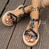Fashion Women's Bohemian Braided Strap Flat Sandals Fashion Flower Decor Roman Sandals Woman 2025 Summer Outdoor Beach Sandalias Mujer