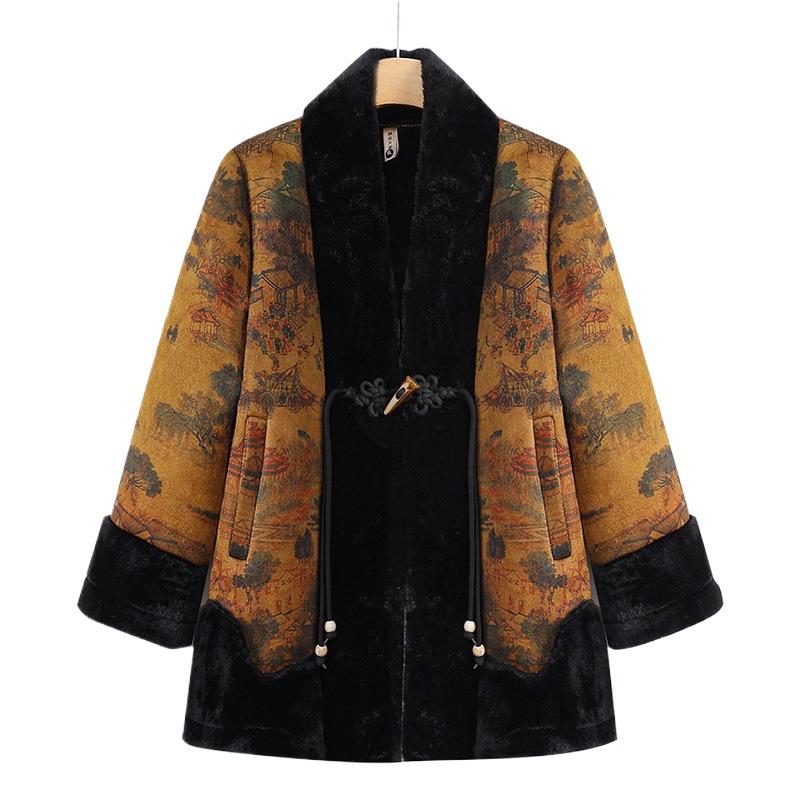 Chinese Style Faux Mink Velvet Winter Coat for Middle-Aged & Elderly Women