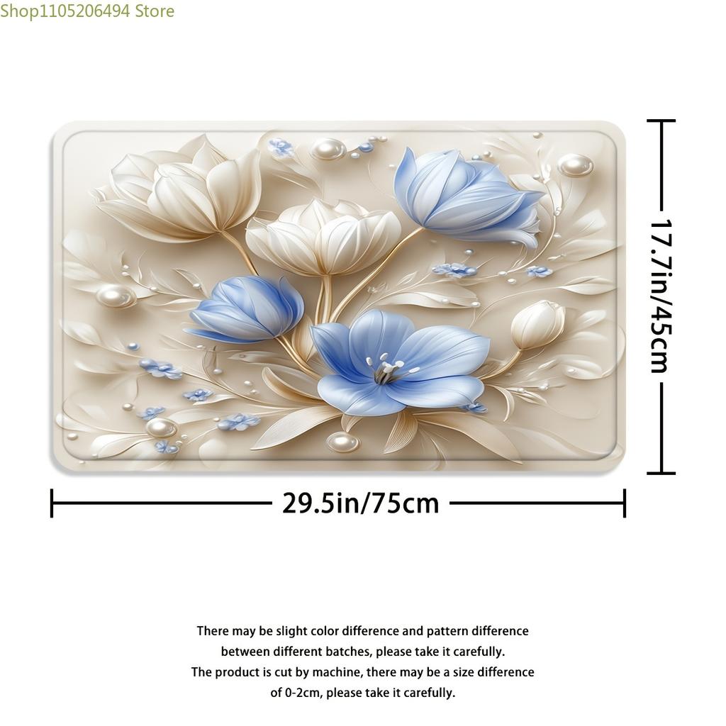 1/3/4pcs Blue Tulip Shower Curtain Bath Set with Bath Mat, U-Shaped Mat & Toilet Lid Cover - Elegant Botanical Bathroom Decor,