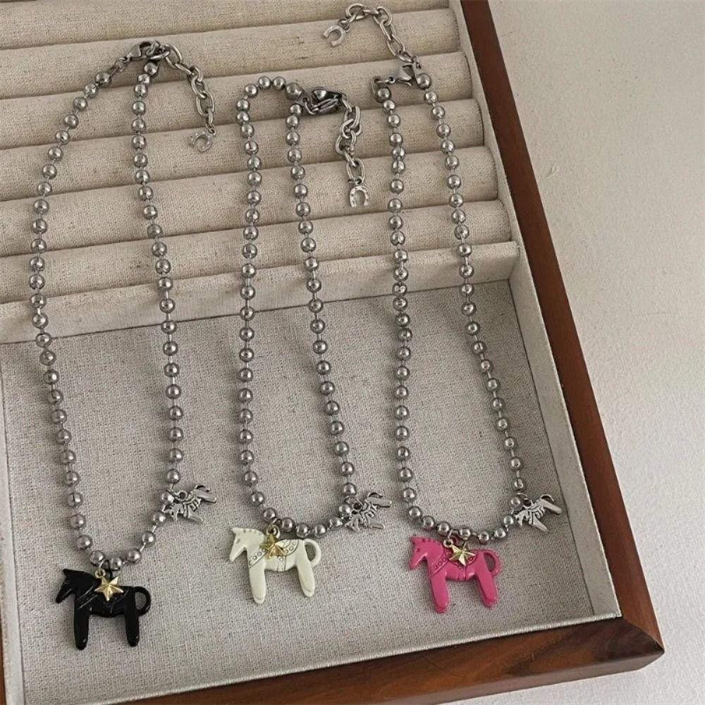 Funny Enamel Colt Horse Pendant Necklace Sweet Cartoon Pony Pendant Necklace  Girls