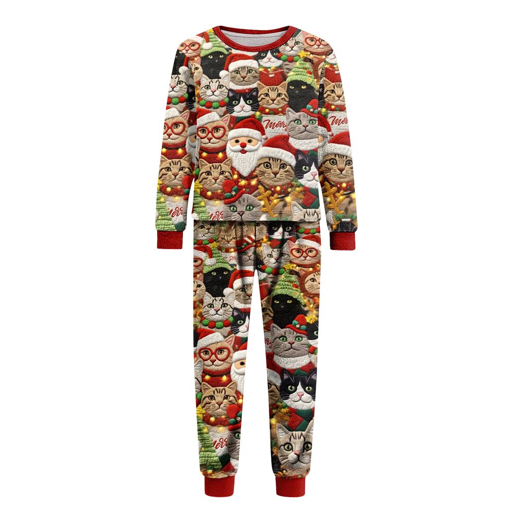 Matching Family Christmas Print Flannel Homewear Set Long-Sleeve Top And Pants