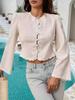 Cross-border Special Rice Apricot Embroidered Lace Short Horn Sleeve Shirt, European and American Foreign Trade Women's Holiday Cardigan