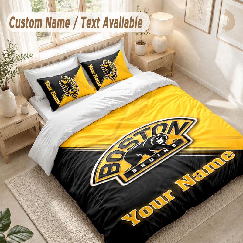 Set Biancheria da Letto Personalizzato 3 PezziStampa Boston Bruins Copripiumino + 2 Federe Morbido Arredo Letto