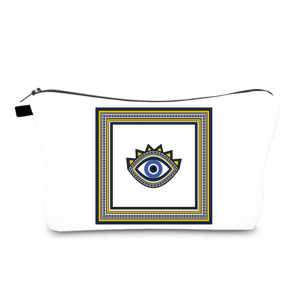 Evil Eye Print Makeup Bag Vintage Style Travel Storage Pouch Portable Hand Clutch Toiletry Bag