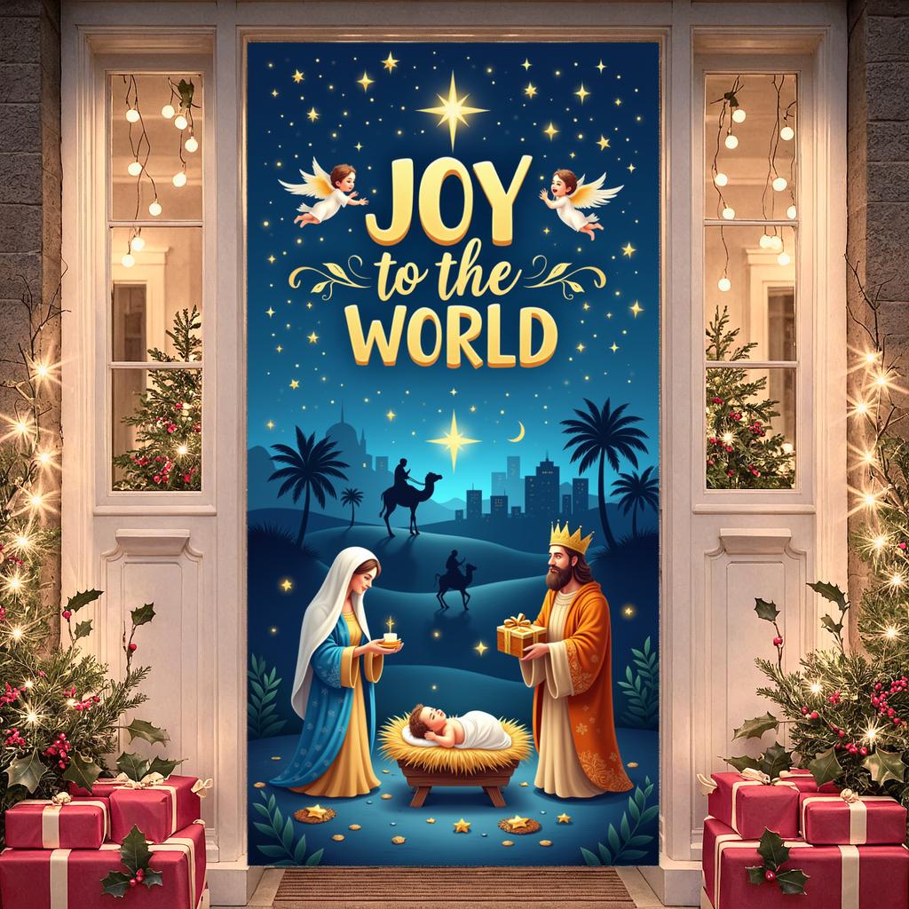 Christmas Banner Acrylic Canvas Holiday Decoration Religious Banner Vintage Nativity Scene Banner For Seasonal Decoration