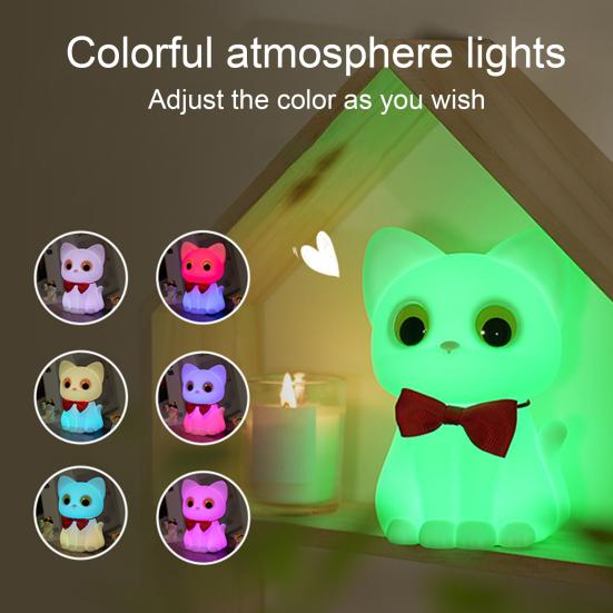 Silicone Night Light Soft Glow Dimmable Touch Control Cute Cat Shape USB Rechargeable Nursing Light LED Night Lamp