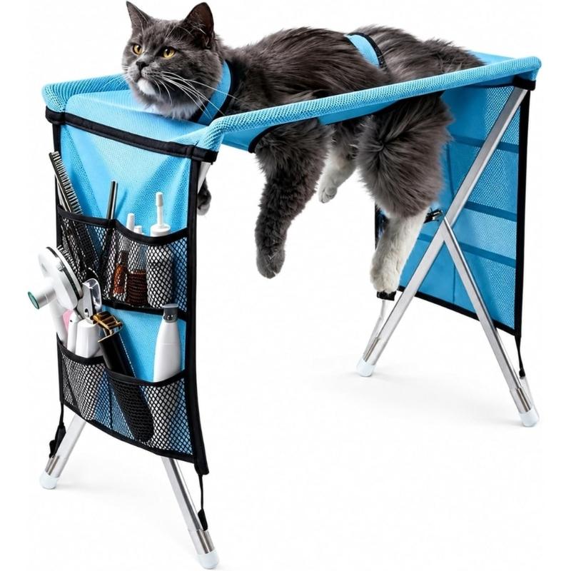 Routine Trimming Support Stand for Small Companion Animal Use, Fabric Grooming Bed with Metal Frame for Indoor Care