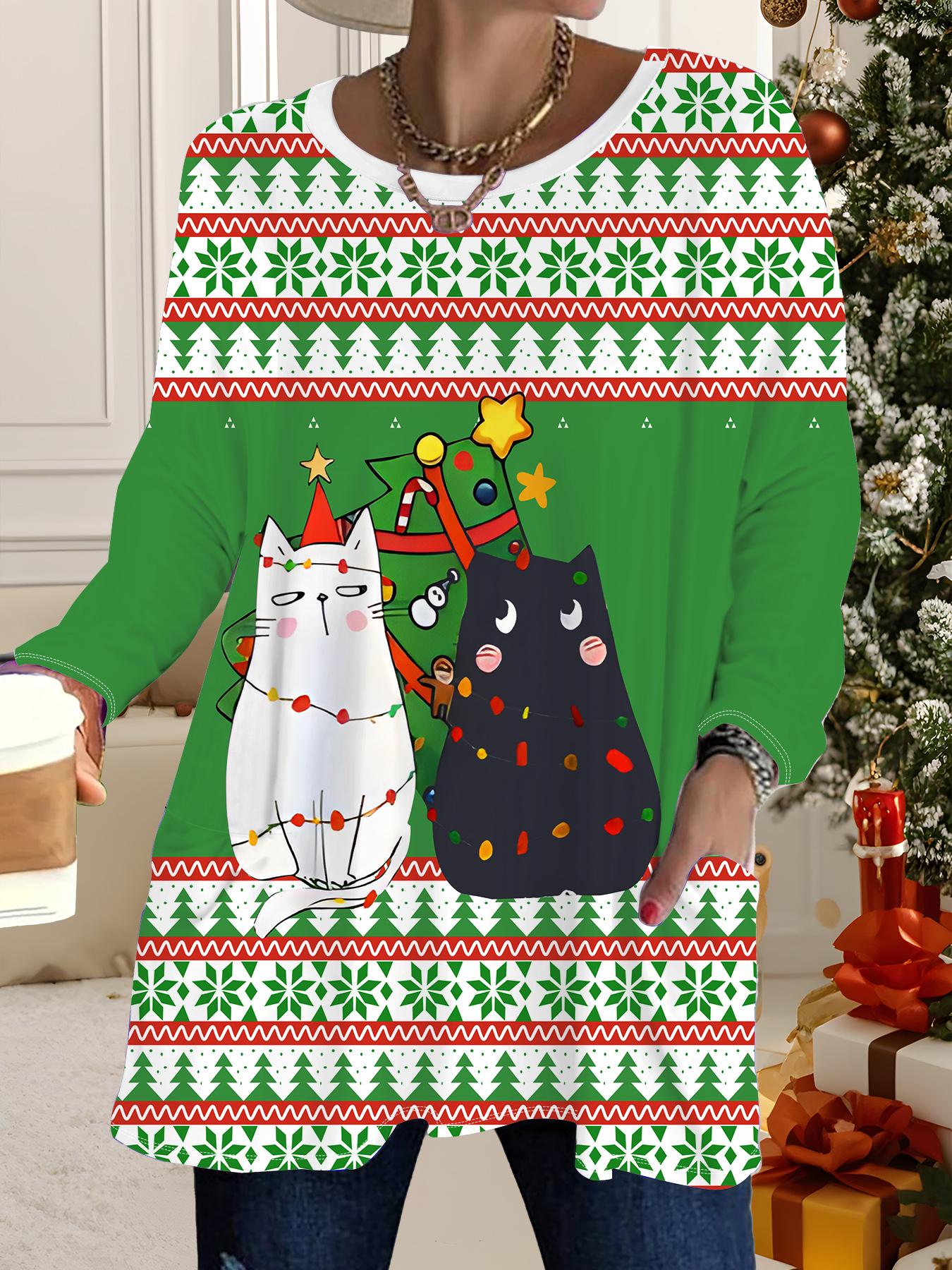 

Осень-Зима 2025 Новые Женские Топы Большого Размера, Модные Футболки с 3D-принтом на Рождество, с Круглым Вырезом и Длинным Рукавом 6XL зелёный