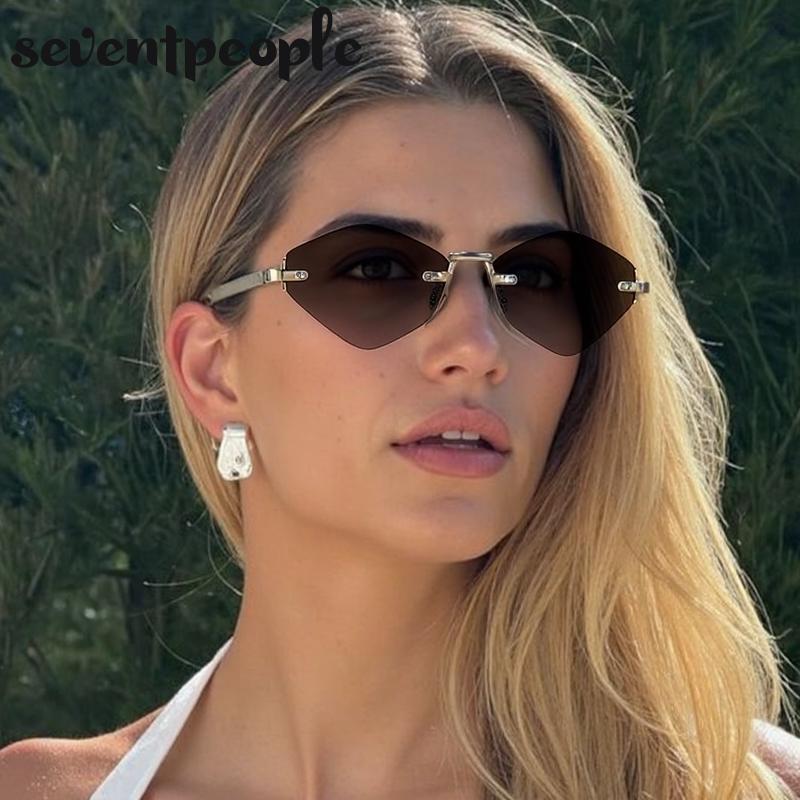 Small Frame Polygon Rimless Sunglasses Women  Luxury Brand Vintage Metal Hexagon Sun Glasses Classic Frameless Shades UV400