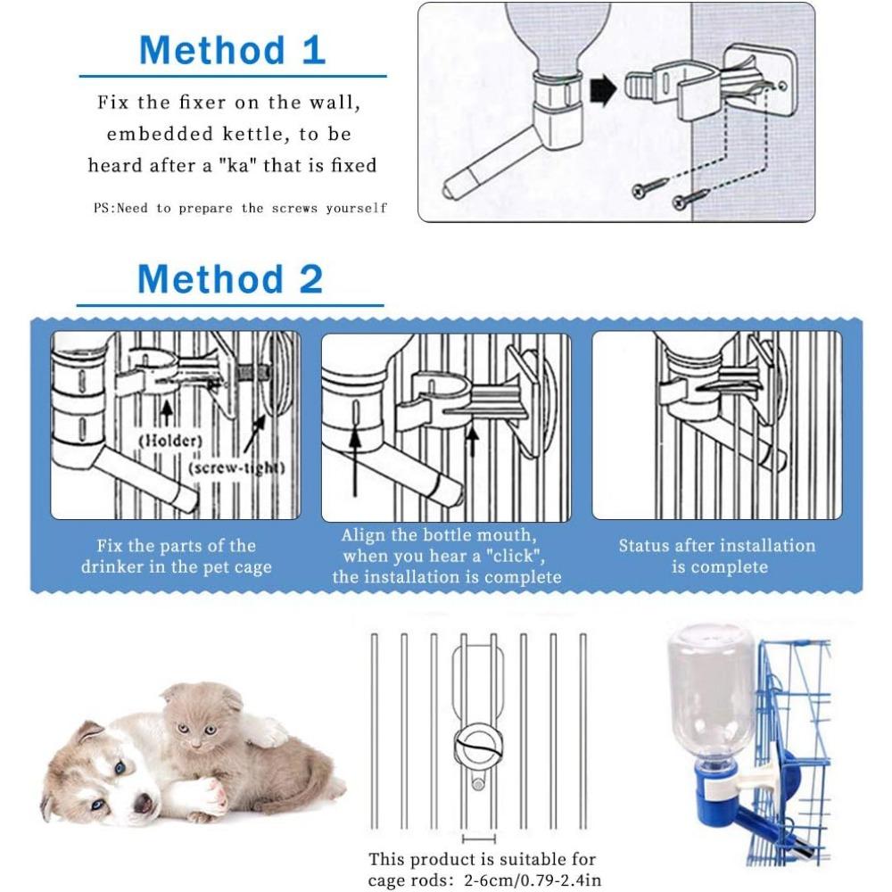 Sticlă Dispenser Apă Animale de Companie Hamster Cușcă Hrănitor Agățat Cap Apă Inox pentru Câine Pisică Iepure Sticlă Set Hrănire Apă