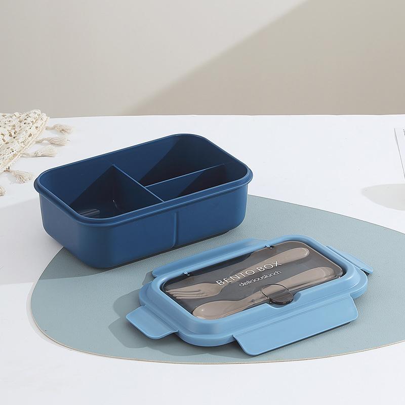 

3-секционный однослойный двухслойный ланч-бокс, портативный, с отделениями, для фруктов и еды, для микроволновой печи, ланч-бокс с вилкой и ложкой, для пикника, свежий 1 синий