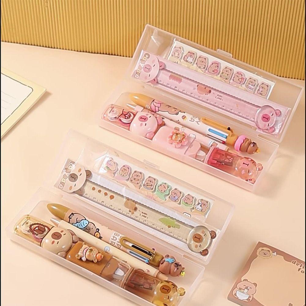 

8-in-1 Glue Tape Capybara 6-Color Ballpoint Pen Cartoon Gel Pen School Office коричневий
