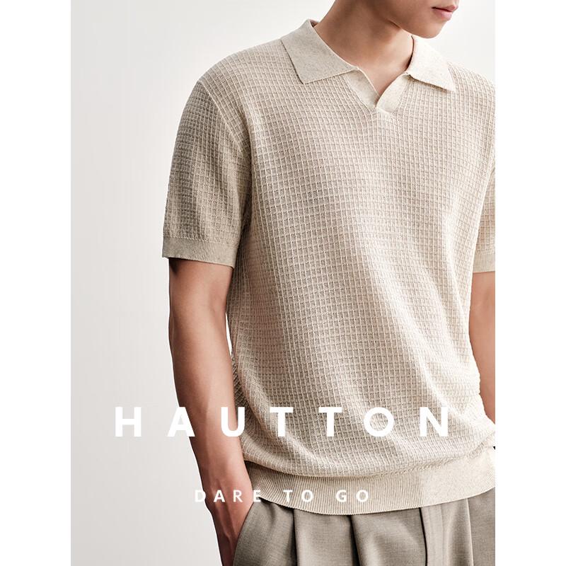 HAUT TON Men s Lyocell Linen Blend Polo Shirt M