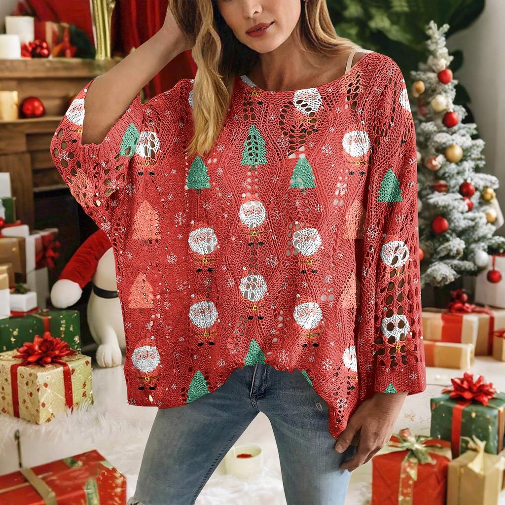 Christmas Crochet Sweater For Women, Christmas Knitted Pullover, Christmas Cozy Fall And Winter Sweater