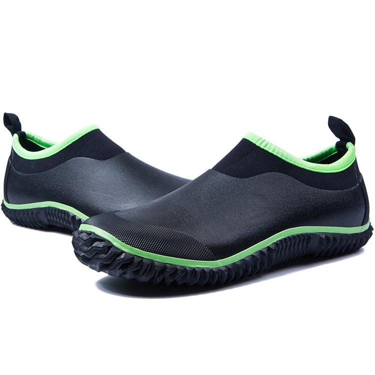 Men's short rain shoes fluorescent green low-top fashion rubber rain boots car wash shoes color matching cow brown light mouth water shoes