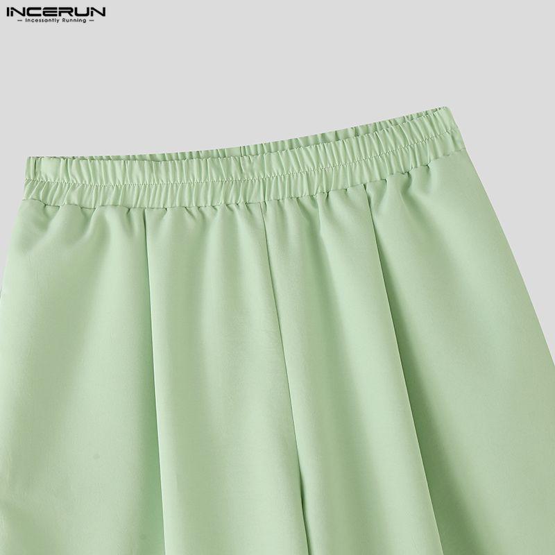 INCERUN Zweiteilige Sommer-Sets für Herren: V-Ausschnitt Kurzarm-Oberteile und Shorts, Oversized