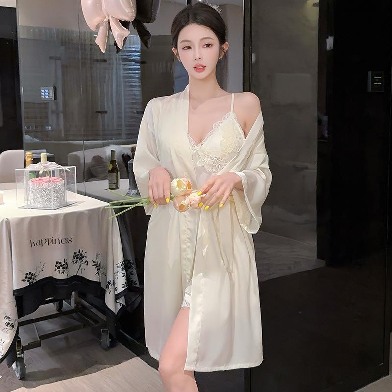 Ice Silk Women's Sexy Lace Camisole & Robe Set - Perfect Gift for Girlfriend - New Spring/Summer/Autumn Collection