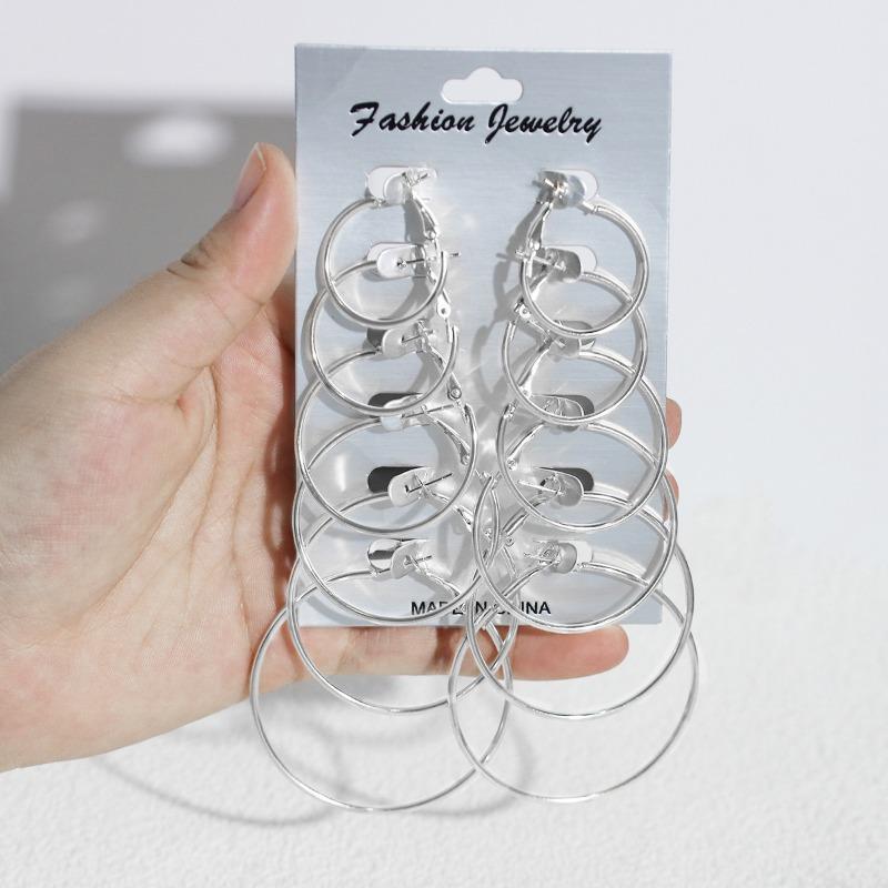 

12 шт./6 пар Простой панк набор серег-колец Большие круглые серьги для женщин девушек Серьги-кольца для ушей Крупногабаритные циркониевые аксессуары медный