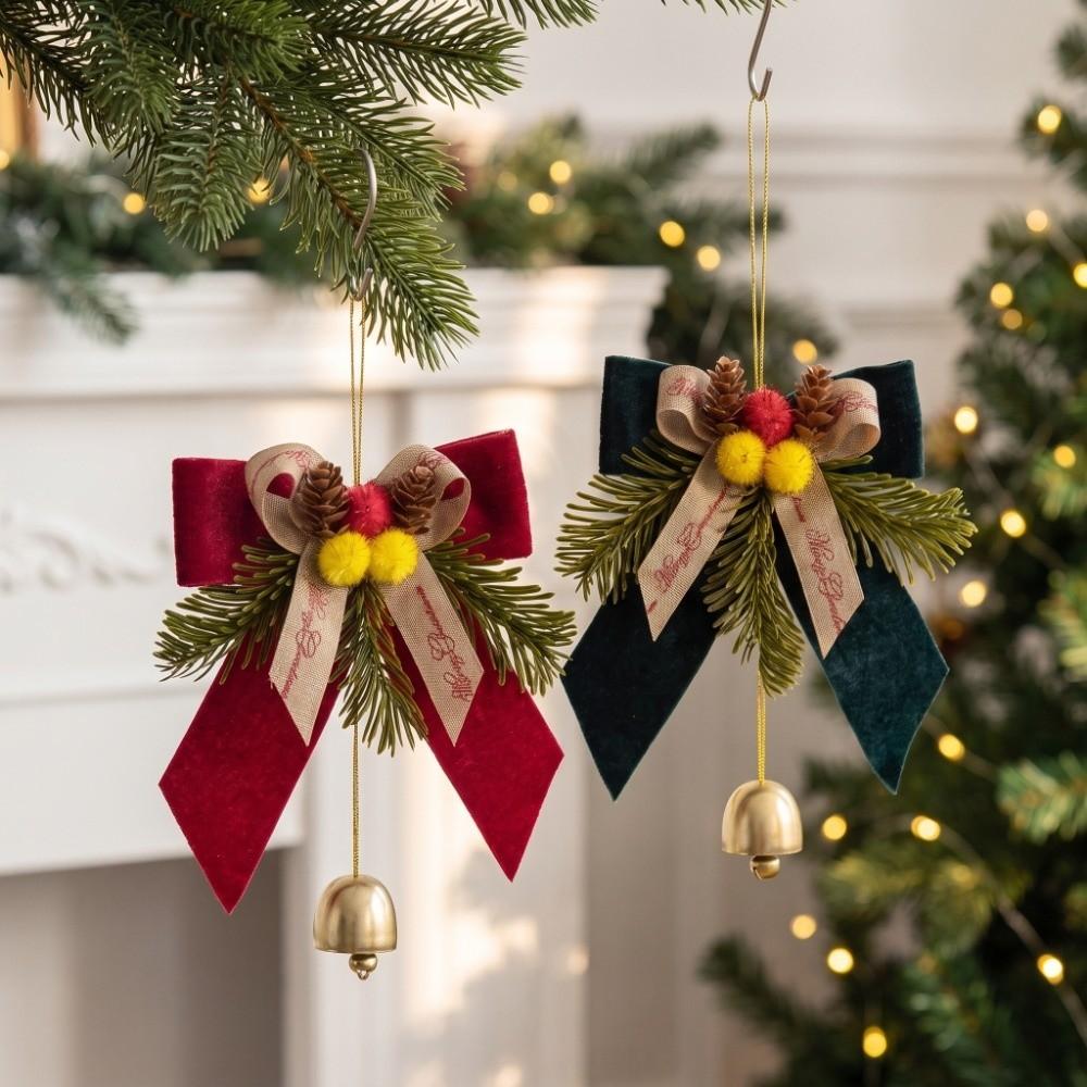 PVC Pine Needle Pinecone Christmas Tree Decor Bow with Bell Xmas Ornaments Christmas Tree