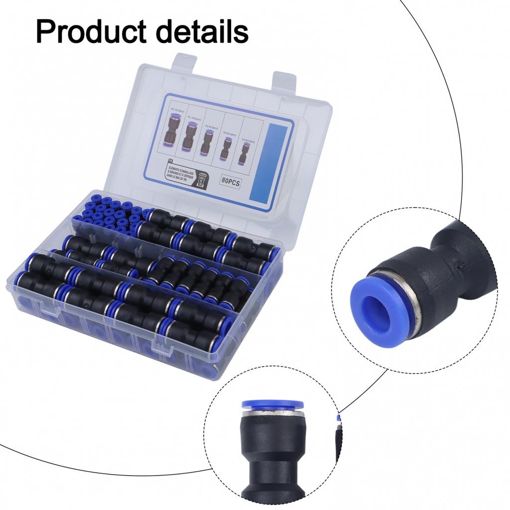80 Pack of Straight Push Connectors Compatible with Multiple Tubing Types