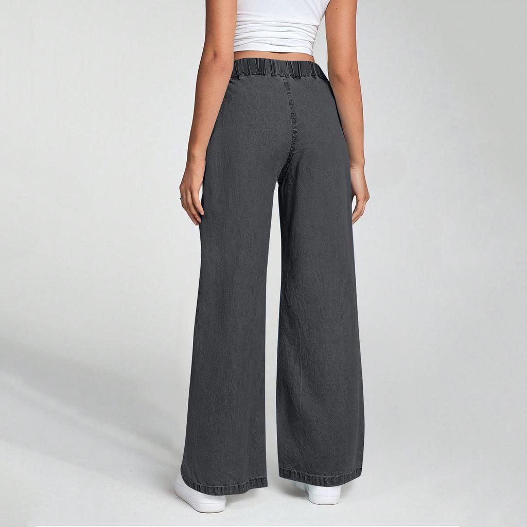 Damen High Waist Kordelzug Weites Gerades Bein Locker Lässige Hose Jeans