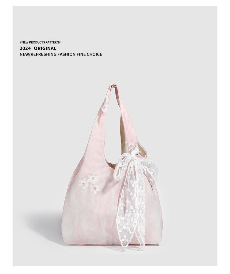 2025 Bow Art Lace One-Shoulder Large Canvas Tote Bag
