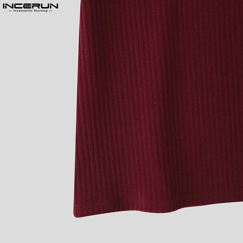 INCERUN Summer Men Square Collar Short Sleeve Zip-up Casual Rib Skinny T-shirts