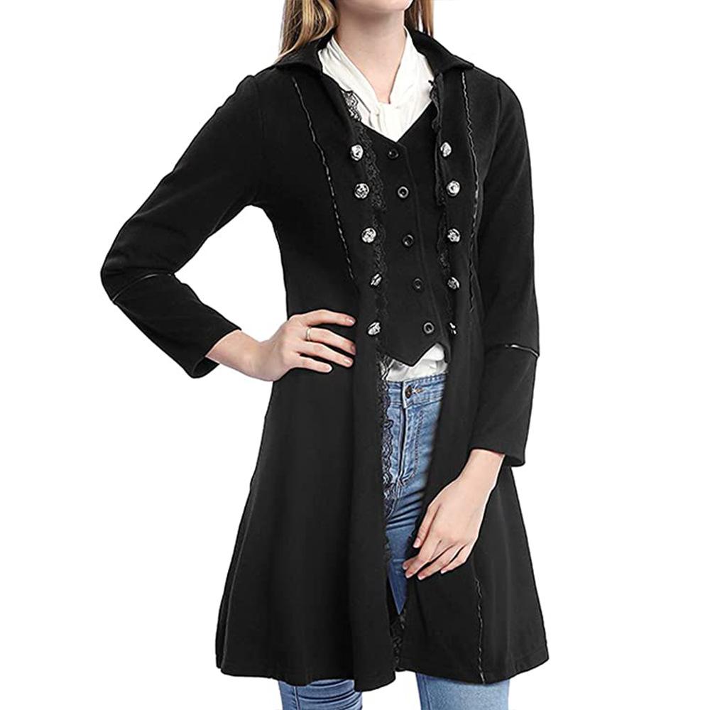 Manecă lungă pentru femei, cu mânecă lungă, cu trei piepți, de la mijlocul secolului, retro gotic victorian, frac de pirat