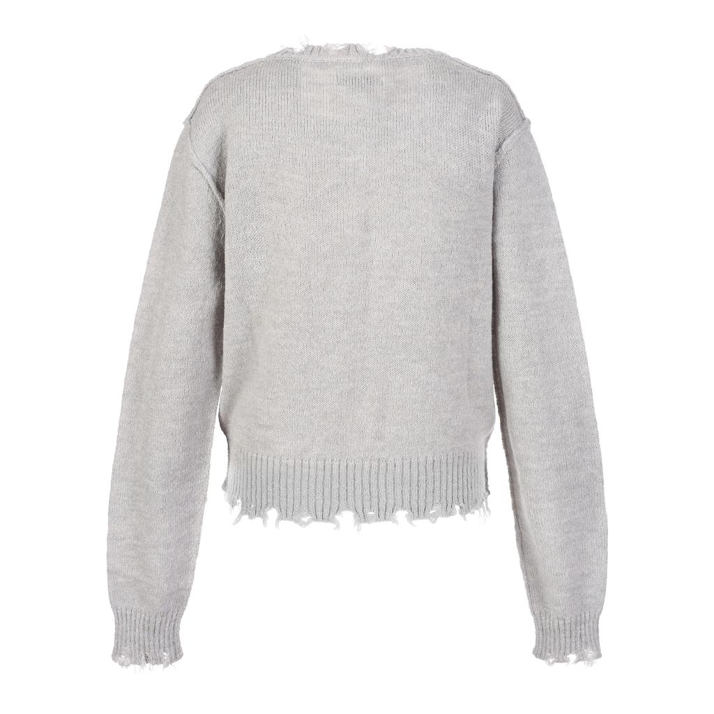 LALAFOX Destroyed V-Neck Knit Grey Br4Kl001