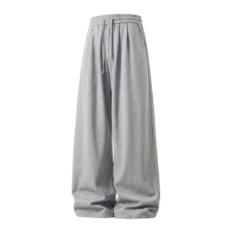 Mens Loose Draped Double Pleated Waist Straight Casual Long Trousers