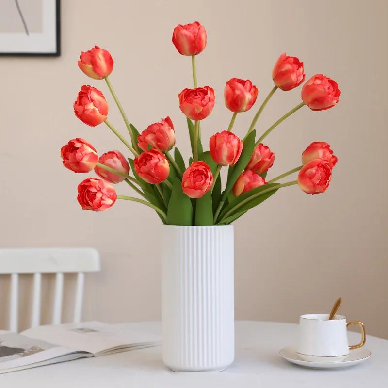 5pcs Artificial 3 Heads Tulips Branches Silk Fake Flowers for Holiday Party Decoration Simulation Tulip Champagne Pink Flower