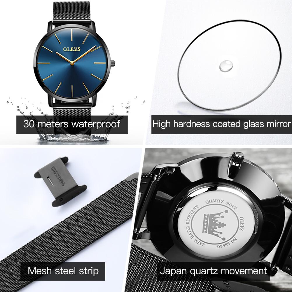 OLEVS Original Brand Fashion Men's Watch Simplicity Dial Trendy Quartz Watch Waterproof Date Milanese Mesh Belt Wristwatch