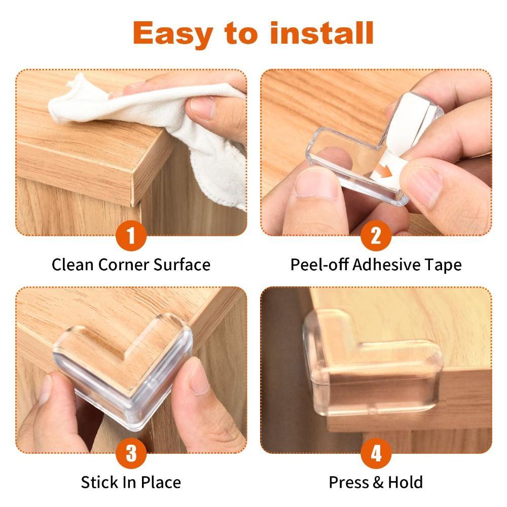 10Pcs Pre-Taped Adhesive Furniture Corner Guard Easy-to-Peel Tab Edges Safety Bumpers  Dining Table