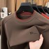 Men's O-Neck Letter Print Long Sleeve T-Shirt High Quality Double Velvet Warm Bottom Versatile Casual Men'swear
