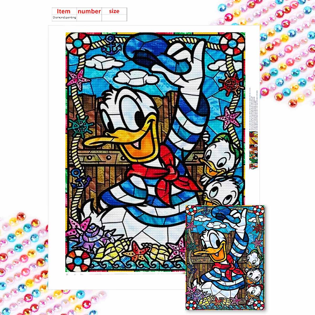 

DIY Diamond Painting Donald Duck and His Nephew Cross Stitch Kit Mosaic Art Diamond Painting Full Circle Diamond Home Decoration Round 20x30cm