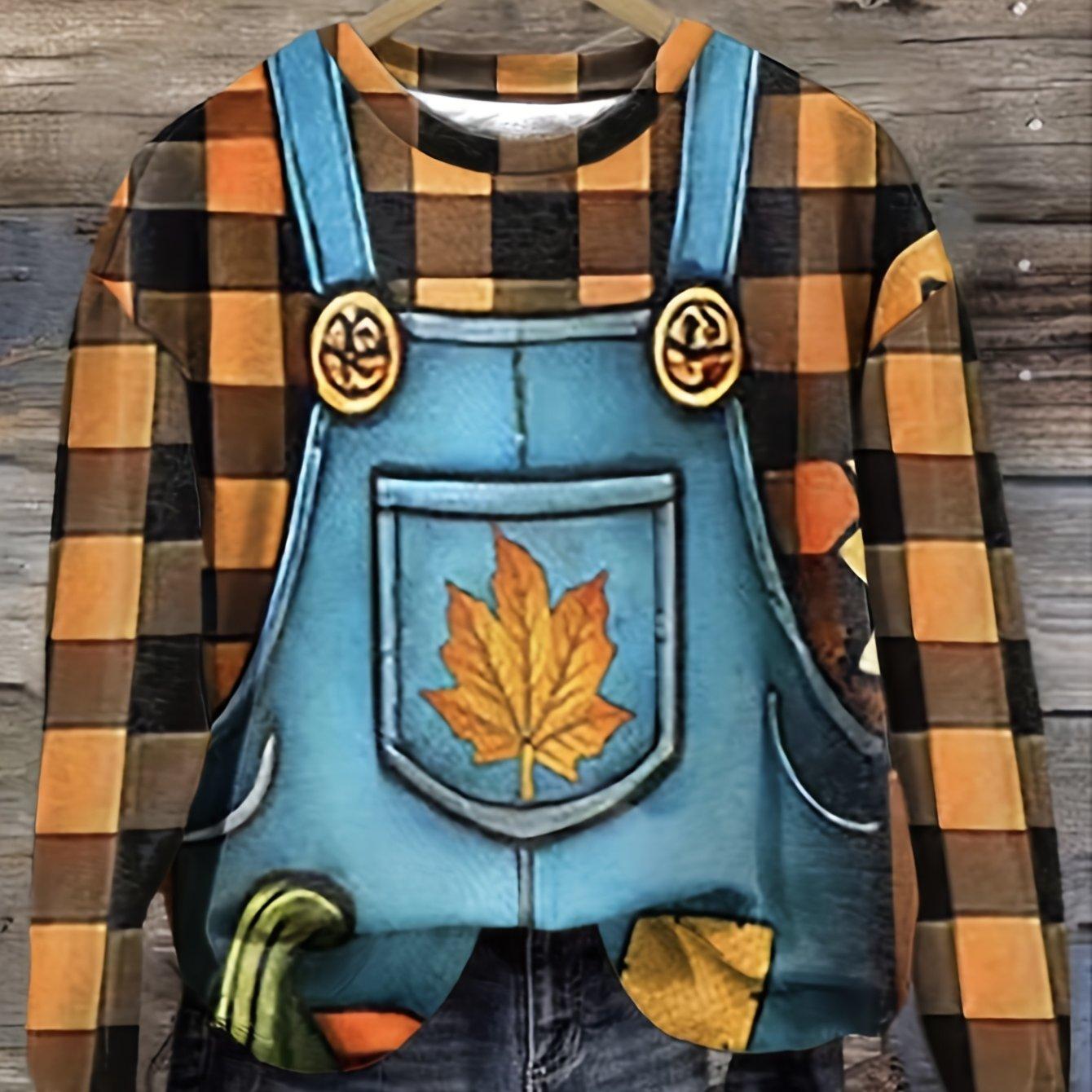 Women s Pullover Sweatshirt Plaid Pattern Fashion Casual Long Sleeve Round Neck Regular Top XL