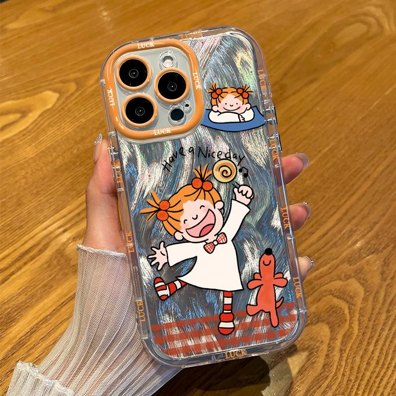 For Apple 16 Feather Cream Phone Case Cute Illustration for IPhone15promax Cartoon 14/13 Personality