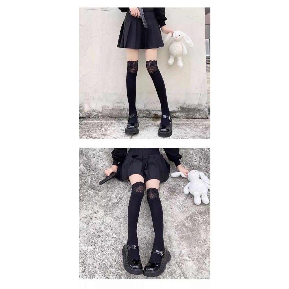 JK Stockings Women Spring and Autumn White Calf Socks Ins Tide Internet Celebrity Japanese Lolita Cute Lace Knee Socks