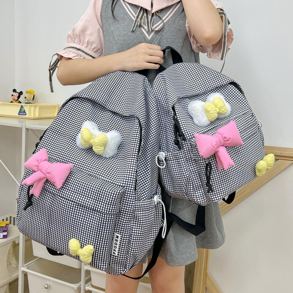 Schoolbag1011 New Trend Student School Bag Simple Versatile Cute Large Capacity Backpack Solid Color Simple Doll Youth