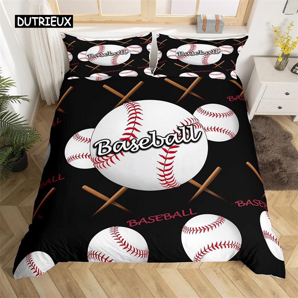 Baseball Duvet Cover Polyester Sports Theme Bedding Set King Baseball Gaming Geometry Stripe Quilt Cover For Ball Lover Boy Girl