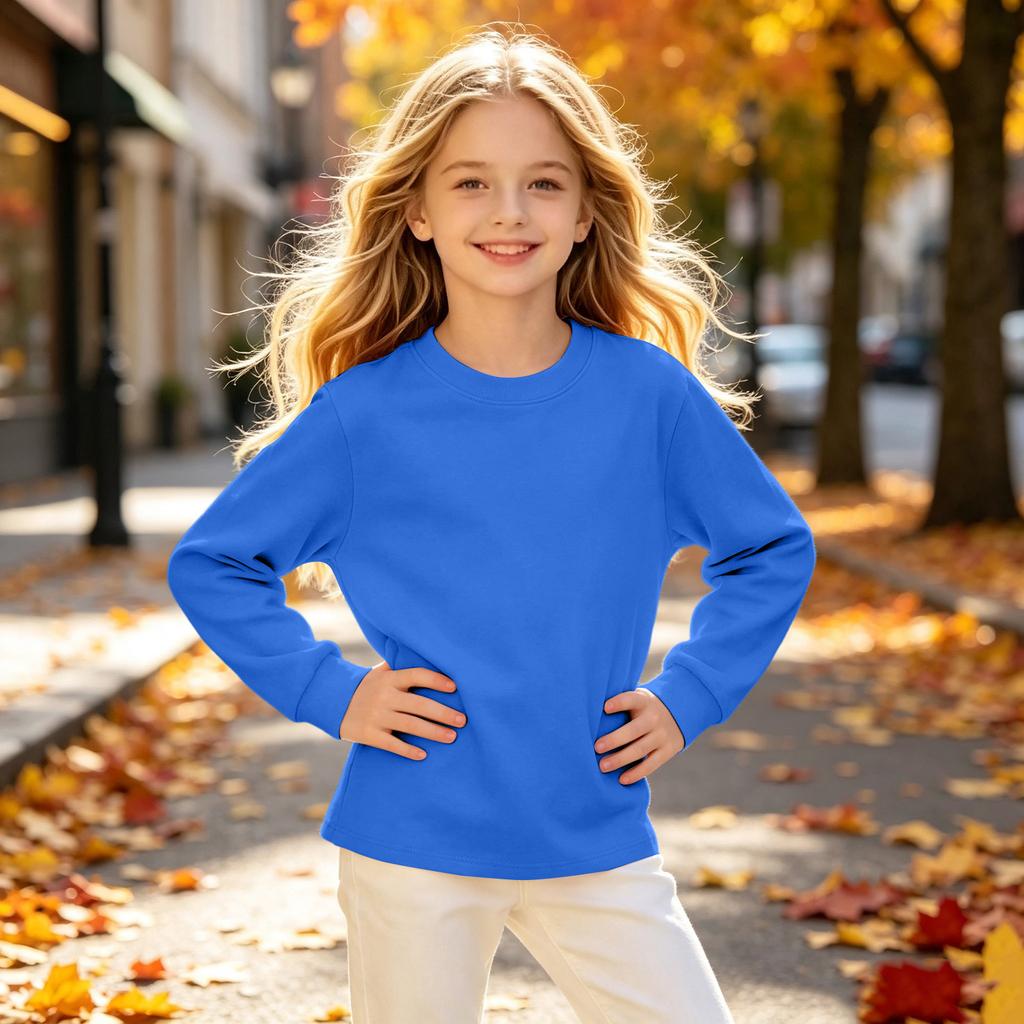 Boys and Girls Long Sleeve Neck T-Shirt, Color, Casual and Comfortable
