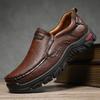 Fashion 2025Men's Slip-On Casual Leather Shoes Wear-Resistant Anti-Skid Round Toe Loafers Thick Bottom Dress Footwear All Season