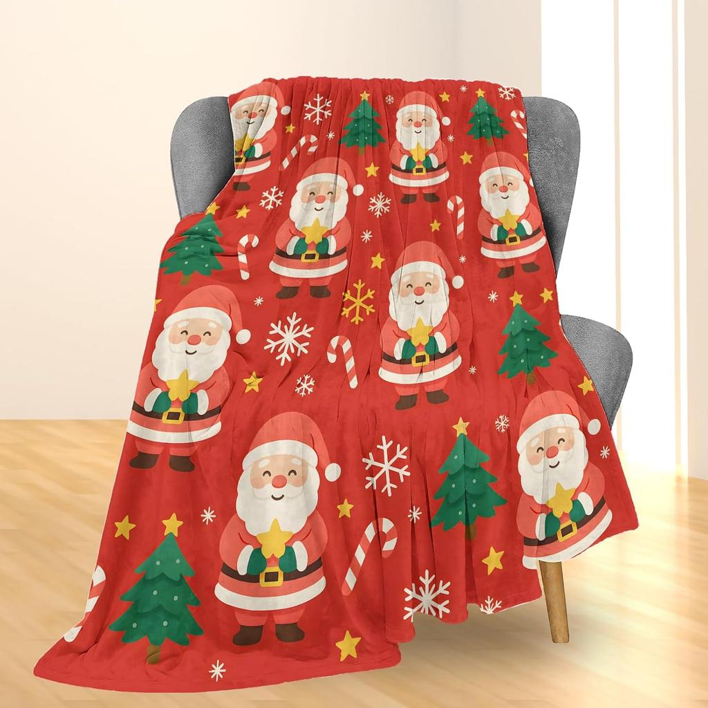 Weihnachten Santa Flanelldecke - Weich, Leicht & Niedlich mit Weihnachtsmann-, Baum- & Zuckerstangen-Designs für Sofa, Bett oder Reise