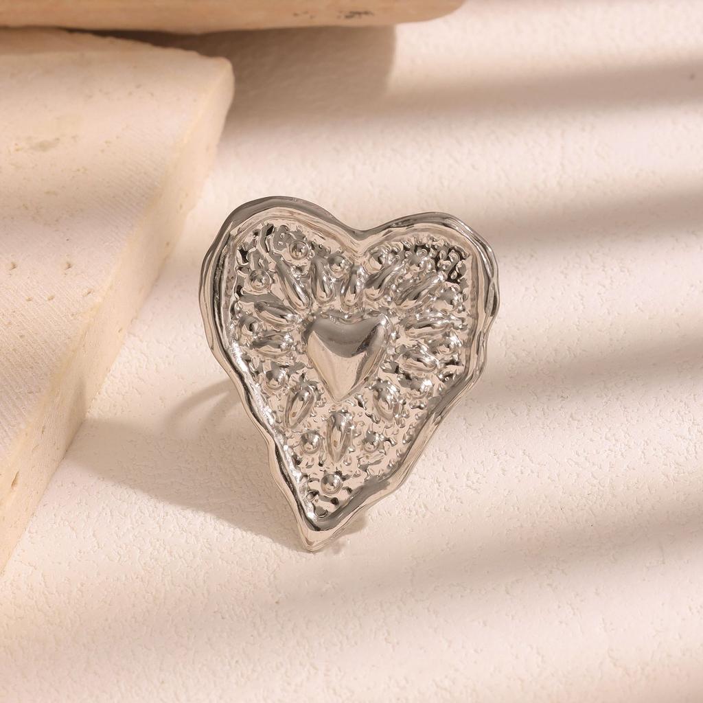 Stainless Steel Water Pattern Drip Heart Rings for Women Men Exaggerated Hammer Texture Opening Rings Party Jewelry Accessories