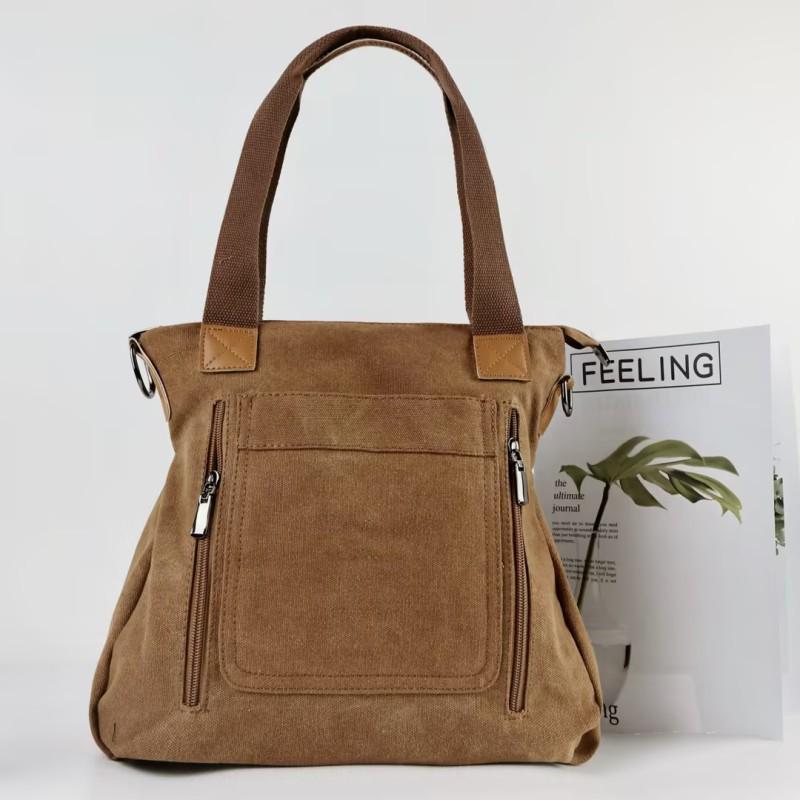Retro Canvas Crossbody Tote with Zipper – Large Capacity Travel Shoulder Bag